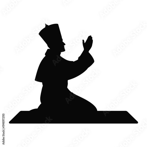 Silhouette of a person kneeling and praying with a crown on their head