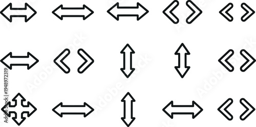 A collection of various arrow symbols with different shapes and orientations