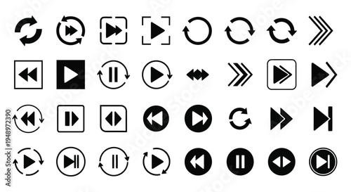 A collection of various directional and action symbols used in user interfaces and maps