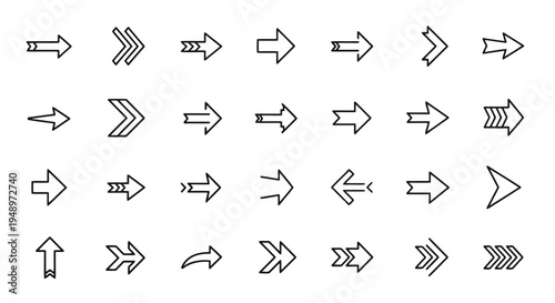 A collection of various types of arrows pointing in different directions and styles