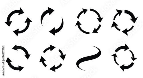 A set of eight black arrows arranged in a circular pattern with varying orientations