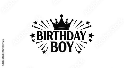 A celebratory birthday design featuring a crown and stars silhouette