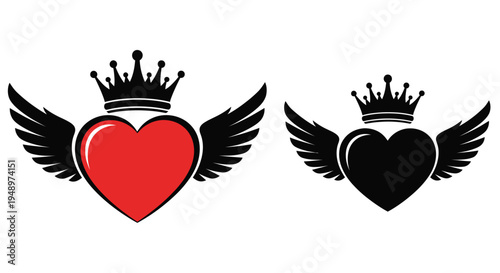 Two crowned hearts with wings a striking graphic design silhouette