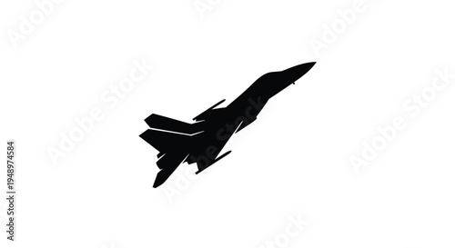 A black silhouette of a fighter jet in dynamic flight silhouette