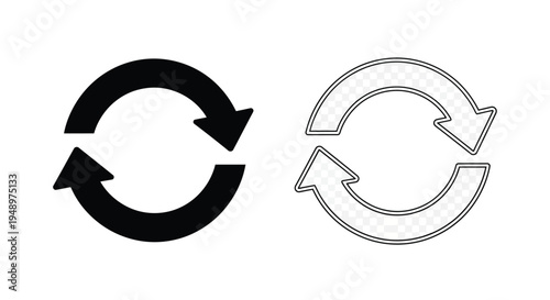 Two circular arrows one solid black the other a wireframe outline