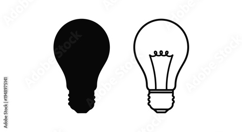 Two lightbulbs shown one dark silhouette one outlined in black