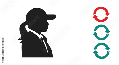 Silhouette of a woman s profile with circular arrows nearby