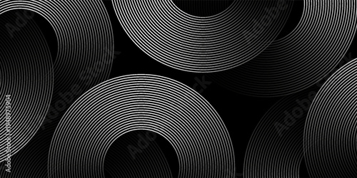 Abstract light gray background with elegant circular line pattern, minimalist geometric interlocking rings, modern corporate design for presentation, web header, and tech branding.