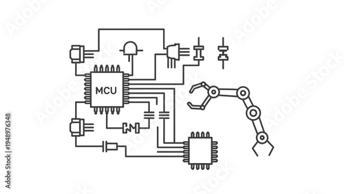 Robotic Arm Circuit Diagram Technical Illustration.