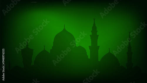 mosque silhouette with green gradient mesh abstract background nice for greeting card