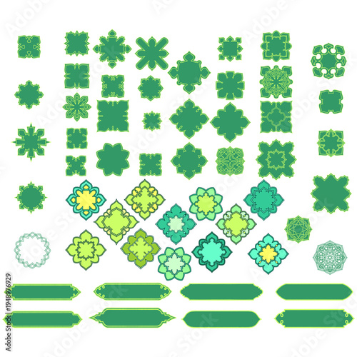 Massive Collection of Green Islamic Geometric Patterns and Ornaments for Ramadan Kareem Decoration.