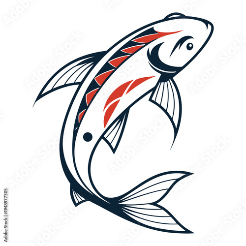Koi fish with red accents with a stylized koi fish illustration with red