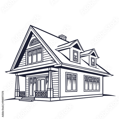 Architectural drawing of a modern american craftsman style house