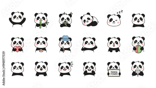 Collection of cute panda stickers showing various emotions and expressions
