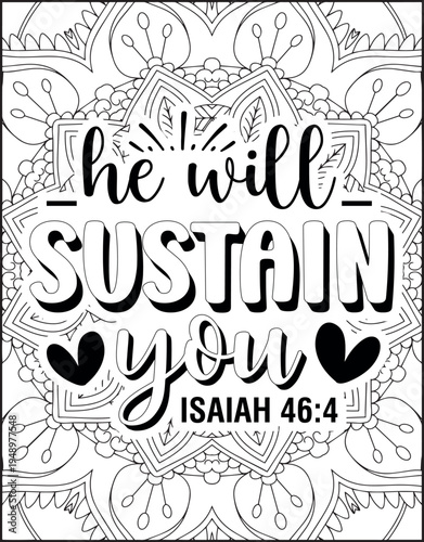 Bible Verse Quote Coloring Page for Adults. Holy Bible Quote Mandala Coloring Page