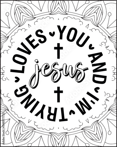 Bible Verse Quote Coloring Page for Adults. Holy Bible Quote Mandala Coloring Page