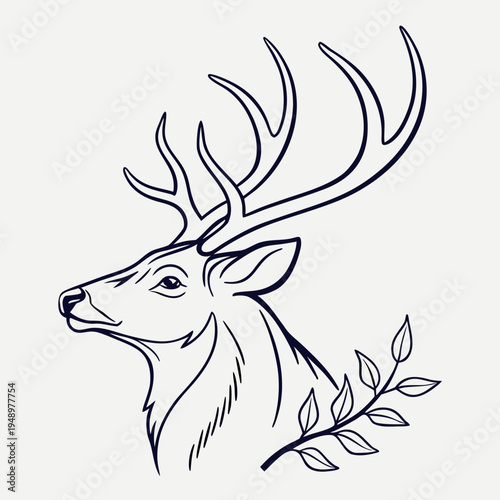 Majestic deer head antlers outline icon nature vector art