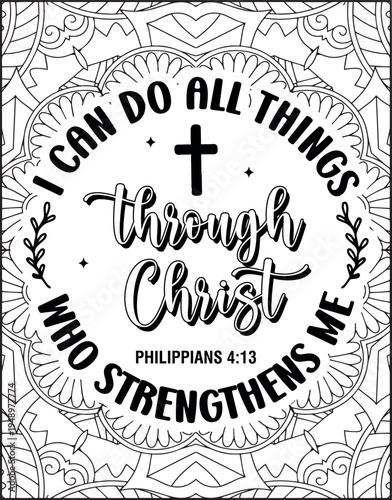 Bible Verse Quote Coloring Page for Adults. Holy Bible Quote Mandala Coloring Page