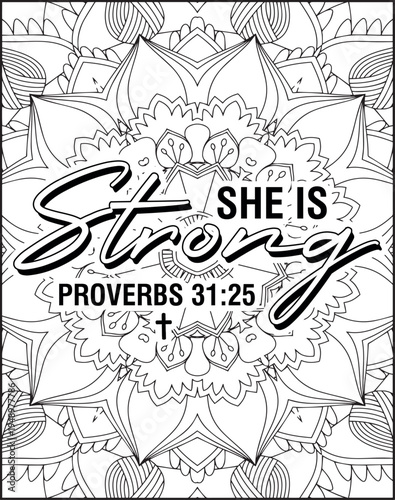 Bible Verse Quote Coloring Page for Adults. Holy Bible Quote Mandala Coloring Page