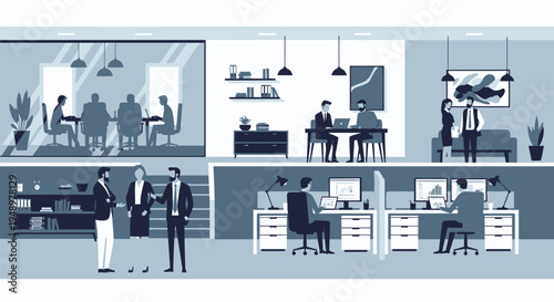 Set of office workspace illustrations vector