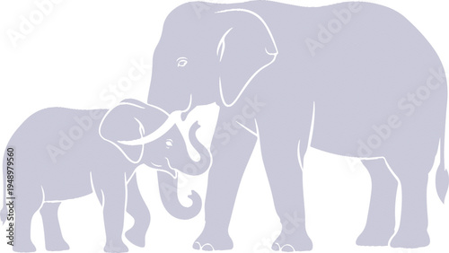 International mother's day silhouette line set mother and baby elephant