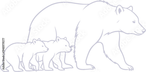 International mother's day line set silhouette mother bear and cubs