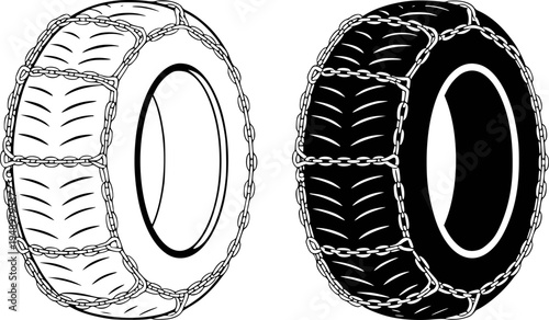Tire Chains Wheels Isolated White Background snow winter