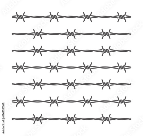Seamless pattern of horizontal barbed wire lines white