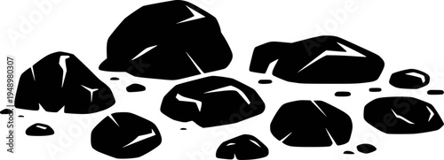 Pile of Black Rocks with White Highlights Transparent Background stones