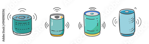 Smart speaker icon set, wireless bluetooth speakers, teal audio device svg collection