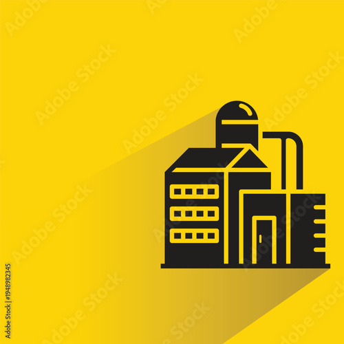 factory building icon with shadow on yellow background