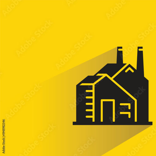 factory building icon with shadow on yellow background