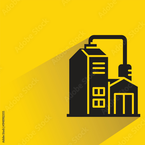 factory building icon with shadow on yellow background