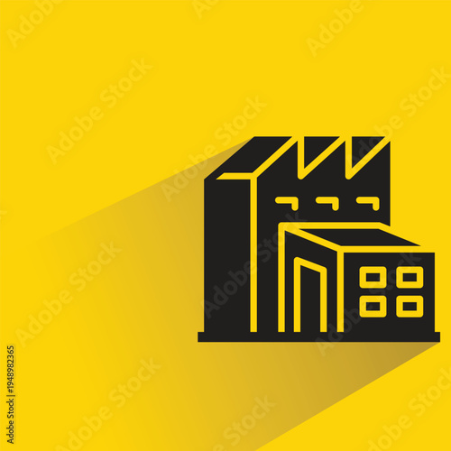 factory building icon with shadow on yellow background