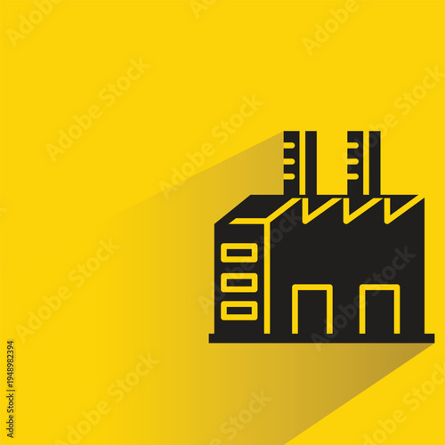 factory building icon with shadow on yellow background