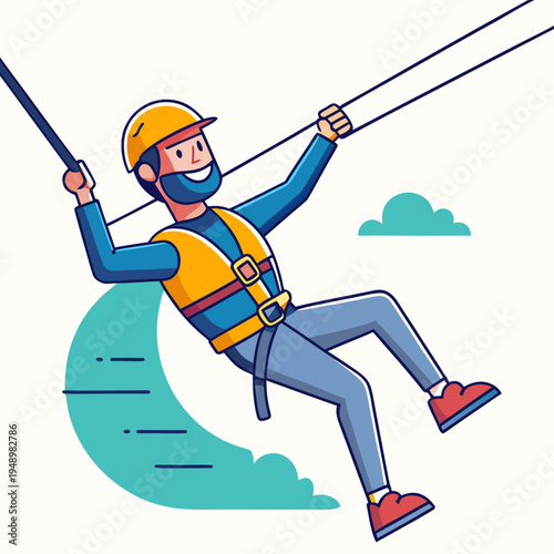 Man ziplining with safety gear for adventure