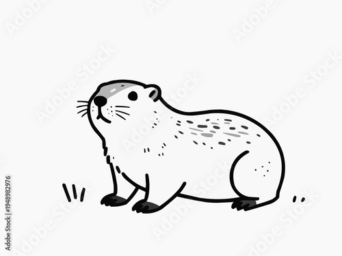 Cartoon otter sitting on grass, cheerful and playful, against a white background
