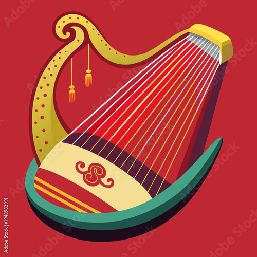 Ornate Guzheng Instrument in Traditional Asian Style