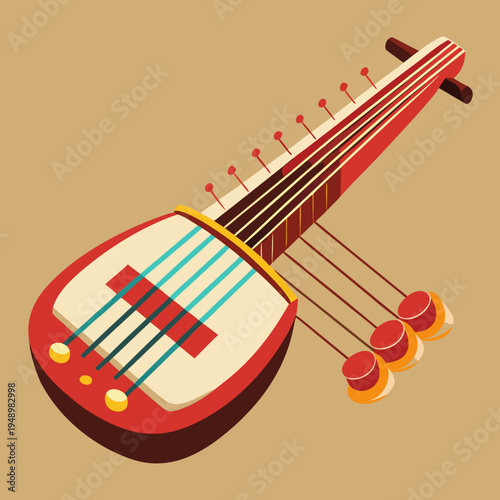 Ornate Indian Sitar Musical Instrument