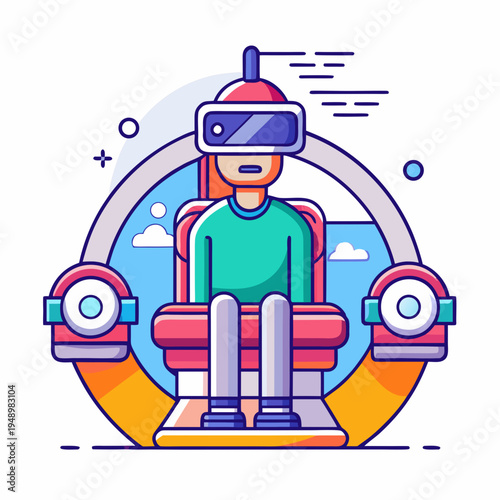 Person wearing VR headset on gaming simulator ride