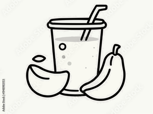 Fruit smoothie with banana and apple, minimalistic style, monochrome illustration