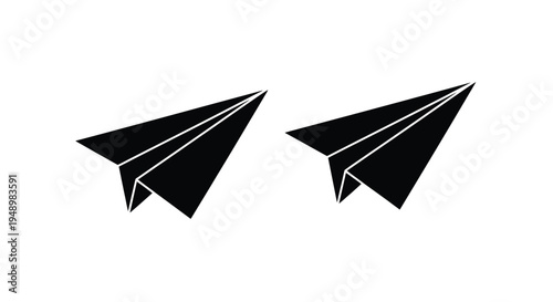 Two black paper airplanes against a white background simple graphic