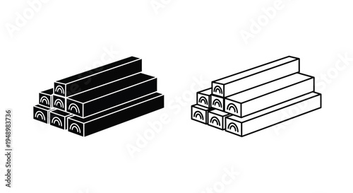 Stacked rectangular prisms in black and white representing contrasting forms