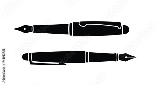 Two black fountain pens displayed in a simple minimalist illustration