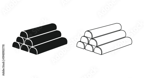 Stacked logs presented in black and white showing different perspectives