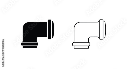 Two depictions of a 90 degree pipe elbow one solid and one outlined