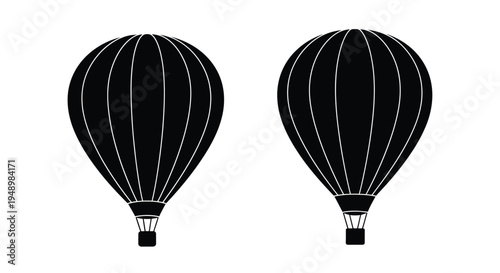 Two black and white hot air balloons depicted in a simple graphic style