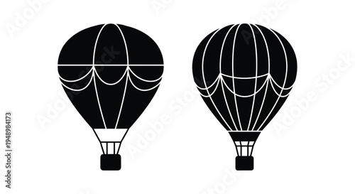 Two black and white hot air balloons shown in a simple graphic style