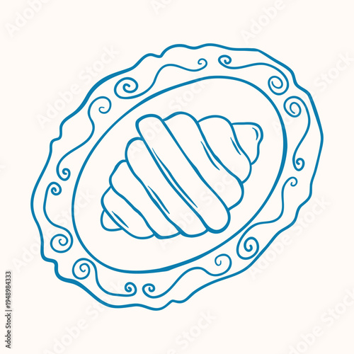 Hand drawn croissant pastry in doodle outline style. Classic French bakery element ideal for cafe menu design, packaging, food branding and breakfast illustrations.