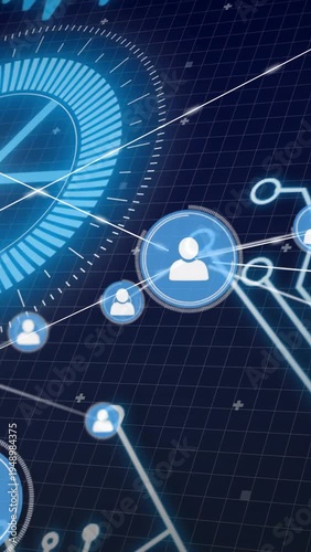 Vertical video: Control expanding, central hub pulsing and linking nodes to form tech network